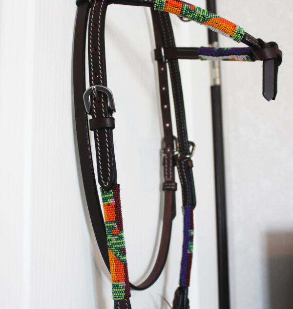 Leather Futurity Beaded Headstall For Sale