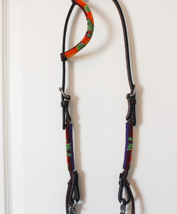 Leather Futurity Beaded Headstall For Sale