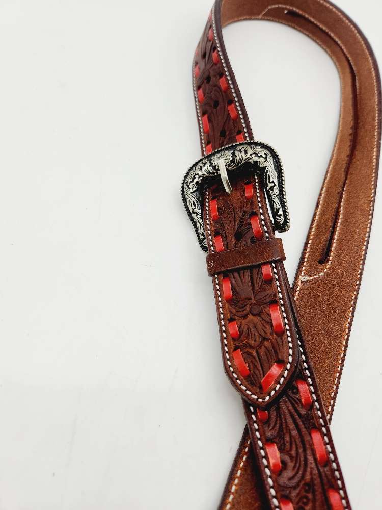 Red Buckstitch- Belt Style Split Ear Headstall