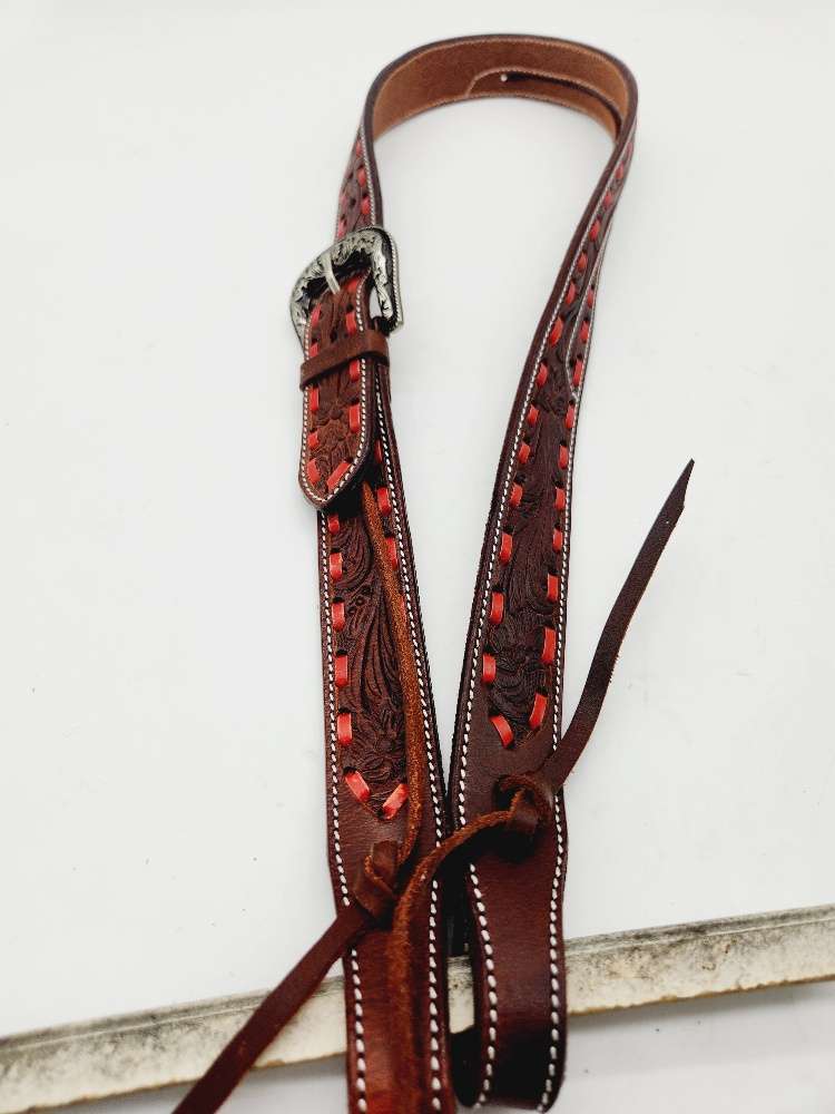 Red Buckstitch- Belt Style Split Ear Headstall - Image 9