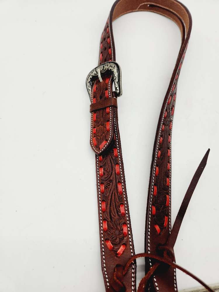 Red Buckstitch- Belt Style Split Ear Headstall - Image 10