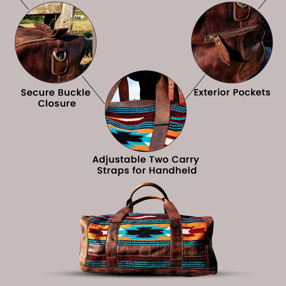 Leather Saddle Blanket Duffel Bag- The Aquarius - Image 5