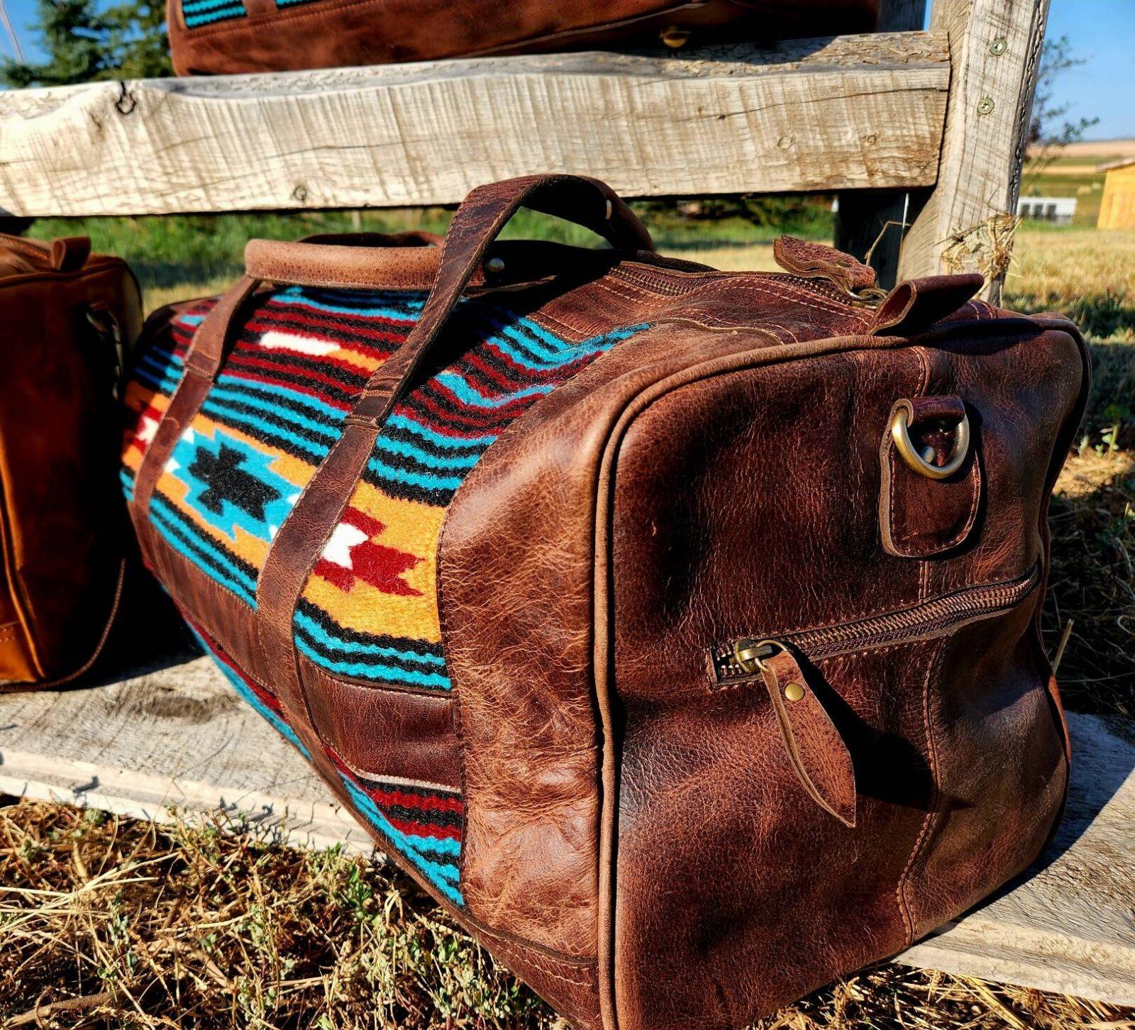 Leather Saddle Blanket Duffel Bag- The Aquarius - Image 7