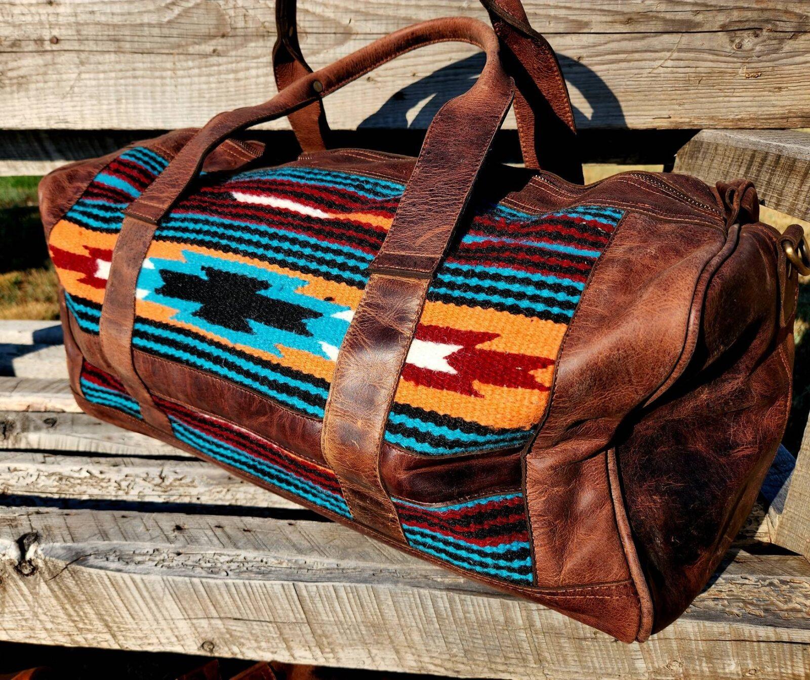 Leather Saddle Blanket Duffel Bag- The Aquarius - Image 10