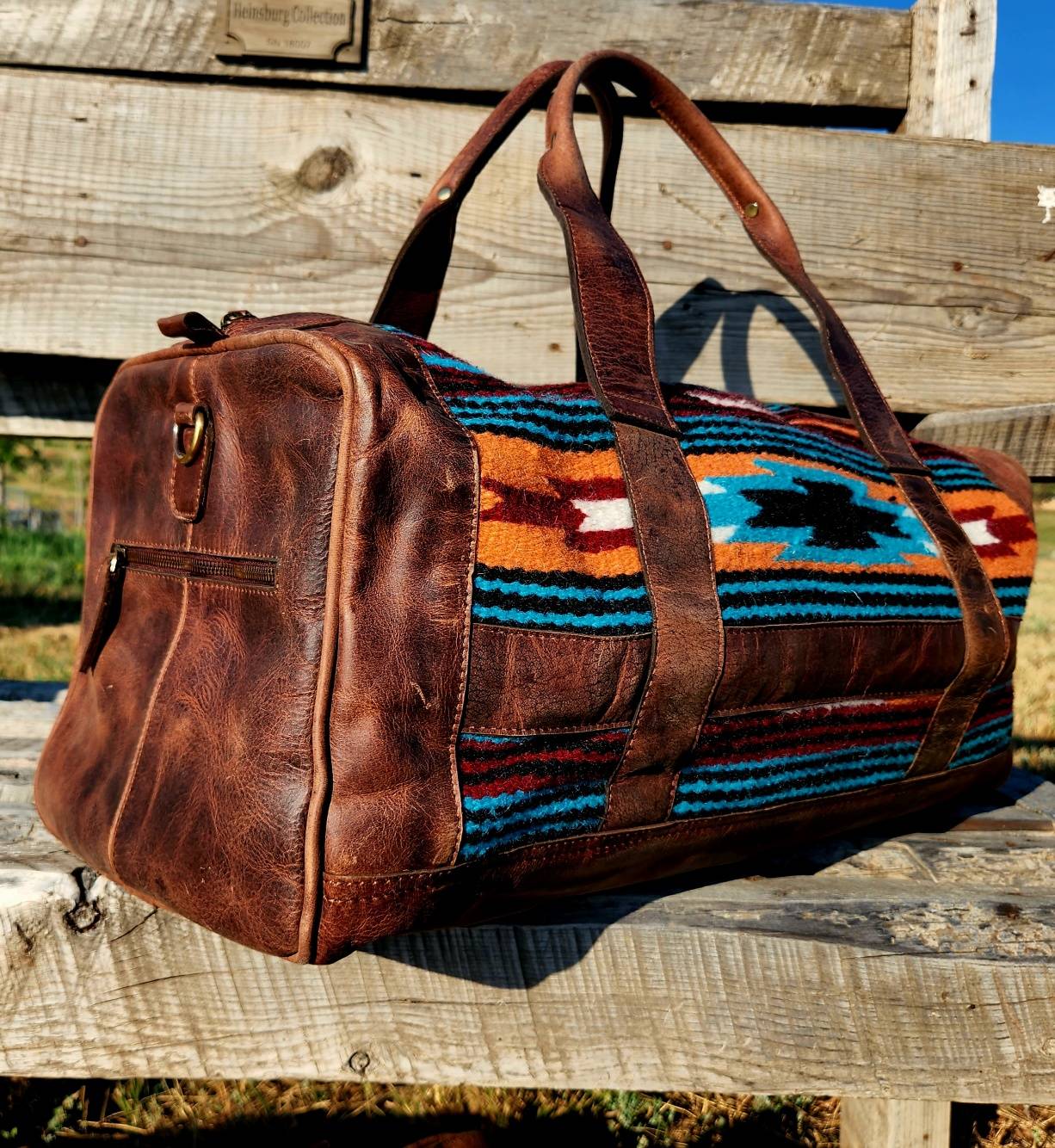 Leather Saddle Blanket Duffel Bag- The Aquarius - Image 11
