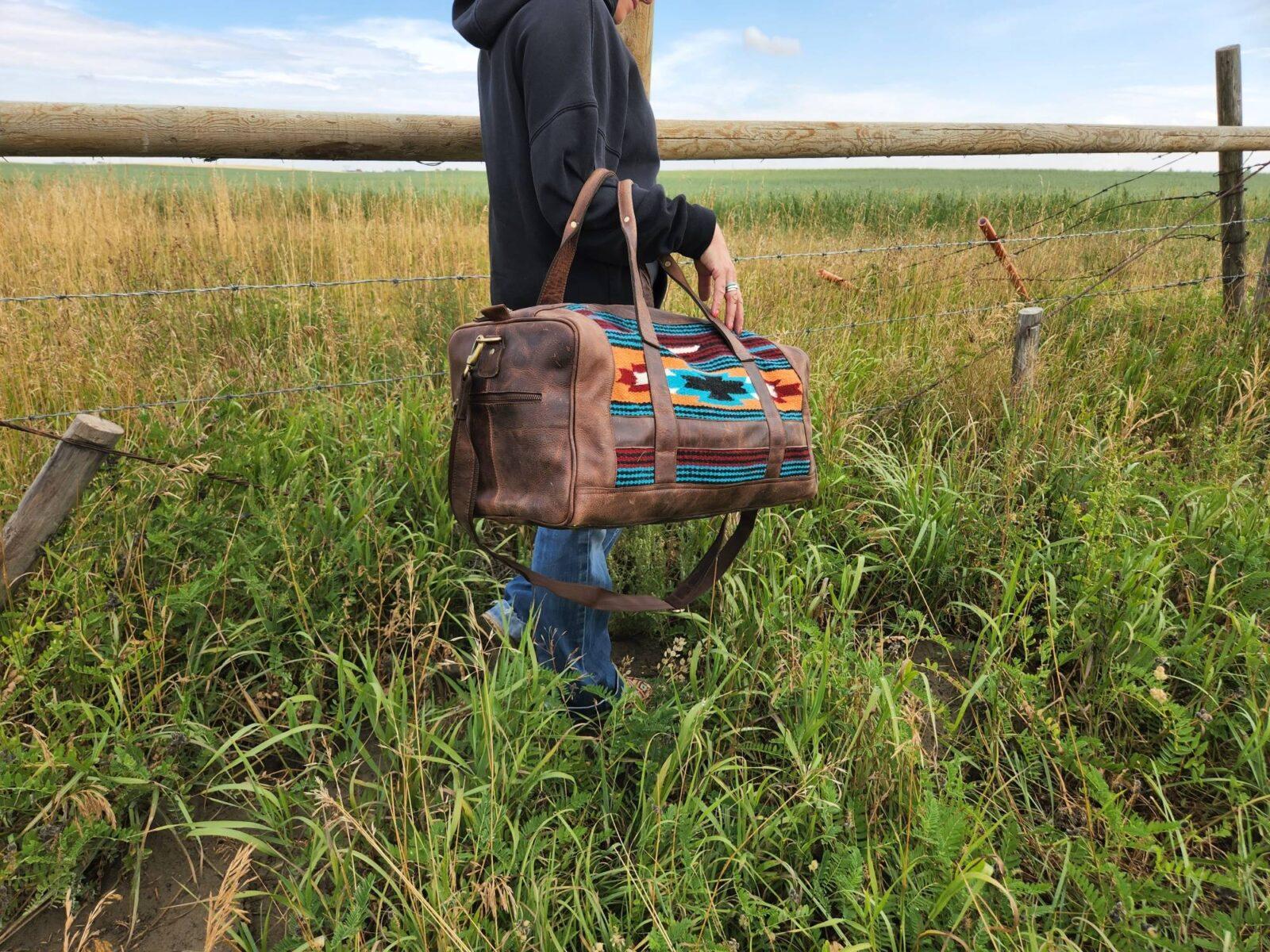 Leather Saddle Blanket Duffel Bag- The Aquarius - Image 9