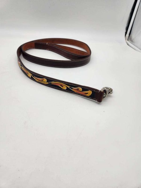 Leather Leash- Yellow Sunflower Swirl  Hand Painted & Tooled  Mosquito  Creek Horses