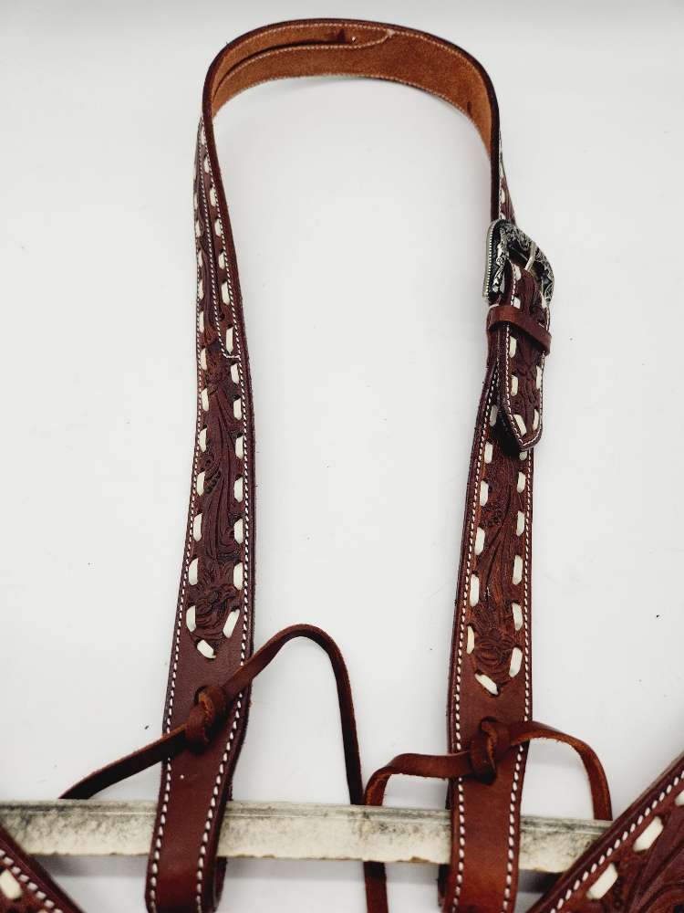 White Buckstitch- Belt Style Headstall Split Ear - Image 2